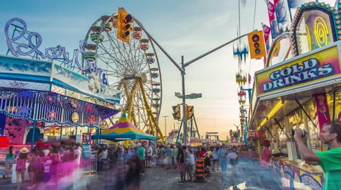 Toronto CNE The Ex Sunset Fair Crowds Rides Games Festival CN Tower Time-lapse Stock-Footage 67409606
