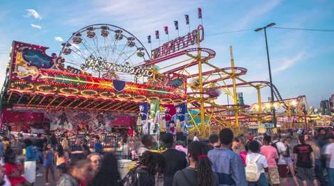 Toronto CNE The Ex Sunset Fair Crowds Rides Games Festival Himalaya Time-lapse Stock Footage