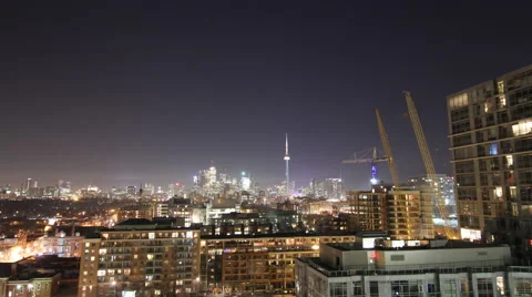 Toronto Downtown View with Cranes 4K Stock Footage 68449575