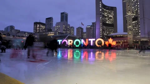Toronto during winter - Skating in front of the logo Video stock 248327787
