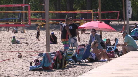Toronto eastern beaches boardwalk and volleyball Stock Footage