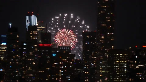 Toronto Firework Celebration With Cityscape Stock Footage 228824838