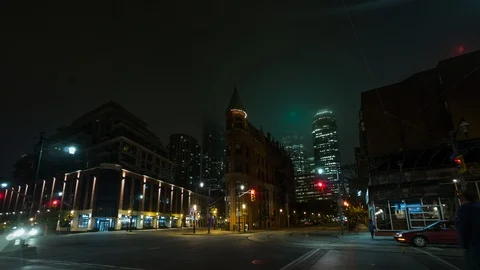 Toronto Flatiron Building Timelapse at Night Stock Footage 104229477