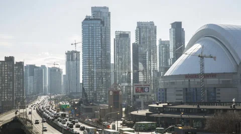 Toronto Freeway with Rogers Centre Stock Footage 46093165