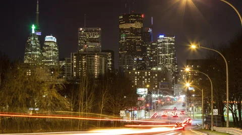 Toronto Freeway Traffic at Night Stock Footage 46095216