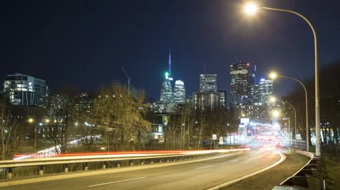 Toronto Freeway Traffic at Night, Wide Stock Footage 68659741