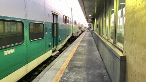 Toronto go train embarking in suburbs Stock Footage 122109409