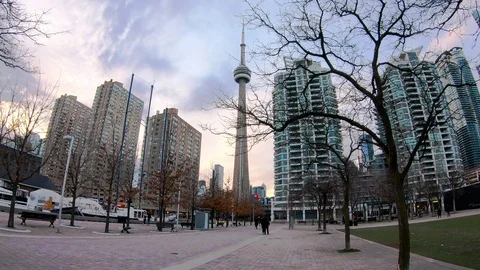 Toronto Harbourfront Walking Towards CN Tower Hyperlapse Stock Footage 106599236