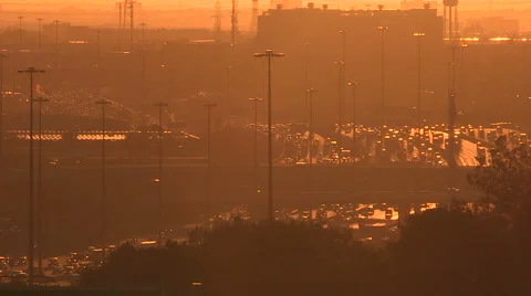Toronto highway 401 traffic jam with orange sunset Stock Footage 55810164