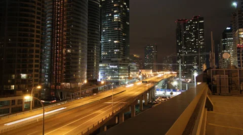 Toronto highway at night. Timelapse. Zoom out. Stock Footage