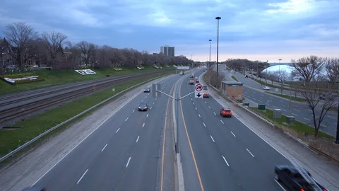 Toronto Highway at rush hour during  COVID19 Stock Footage 130095767
