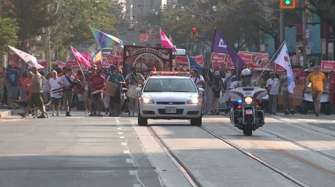 Toronto labor day parade as thousands of workers protest for labour unions Stock Footage 54422411