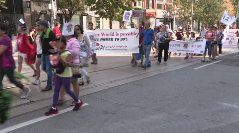 Toronto labor day parade as thousands of workers protest for labour unions Stock Footage 54438825