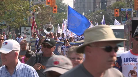 Toronto labor day parade as thousands of workers protest for labour unions Stock Footage 54455053