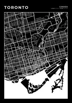 Toronto Map Wall Art Frame, Cartography Map Print, City Layout Map Stock Illustration