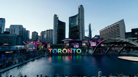 Toronto Nathan Phillip Square Sunset Timelapse [4K] Stock Footage 83709947