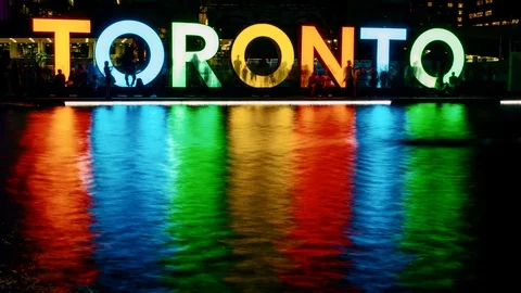 Toronto Nathan Phillip Square TORONTO Sign Nighttime Timelapse [4K] Stock Footage 83709933