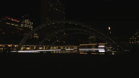 Toronto Nathan Phillips Square Night Pond Arches Wide Video stock 50254023
