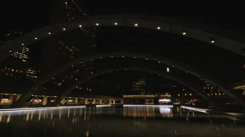 Toronto Nathan Phillips Square Night Pond Arches Center Stock Footage 50255277