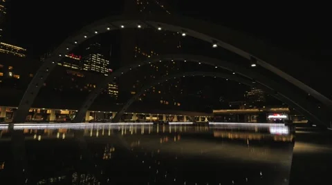 Toronto Nathan Phillips Square Night Pond Arches Video stock 50256747
