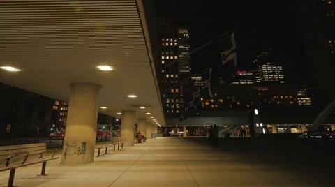Toronto Nathan Phillips Square Night Walk Way Stock Footage 50262468