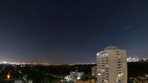 Toronto Night Sky with Star Trails Time Lapse Stock Footage 112239136