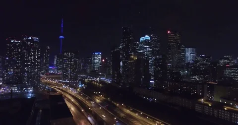Toronto Night Skyline Rising shot Stock Footage