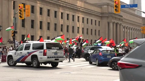 Toronto, Ont, Canada Aug 3 2024 Pro- Palestinian protest at union station Stock Footage 280890190