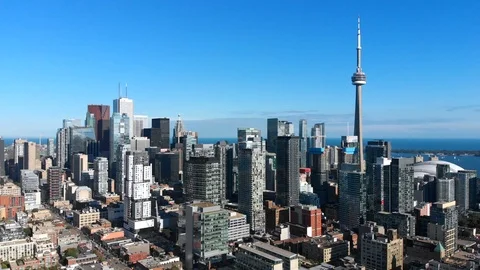Toronto, Ontario, Canada, Aerial View of Cityscape Showing Downtown Buildings Stock Footage