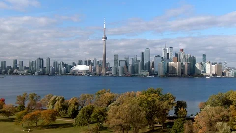 Toronto, Ontario, Canada, Aerial View of Toronto Skyline and Lake Ontario Stock Footage