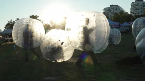 Toronto - People Playing Bubble Soccer at Outdoor Festival Stock Footage 345071647