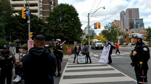 Toronto Protest Outside ODSP Wellseley Office With Sound Stock Footage 214548544