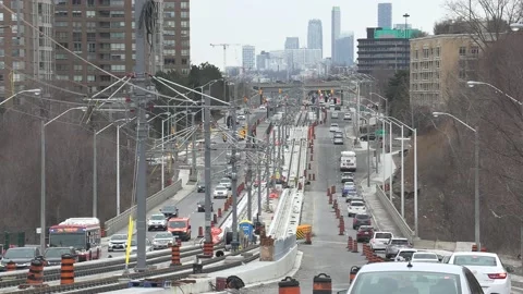 Toronto rapid transit LRT construction during COVID 19 pandemic 库存影片 151186622