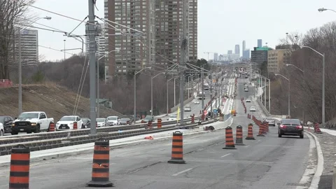 Toronto rapid transit LRT construction during COVID 19 pandemic Stock Footage 151186659