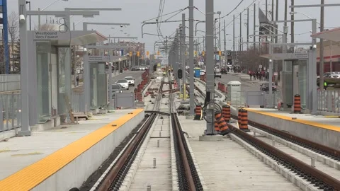 Toronto rapid transit LRT construction during COVID 19 pandemic Video stock 151186864