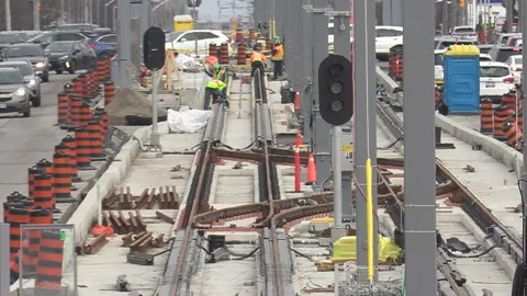 Toronto rapid transit LRT construction during COVID 19 pandemic Video stock 151186934