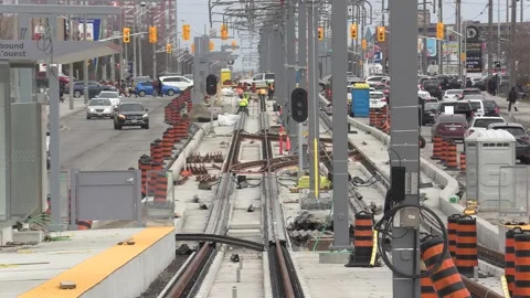 Toronto rapid transit LRT construction during COVID 19 pandemic 库存影片 151186963
