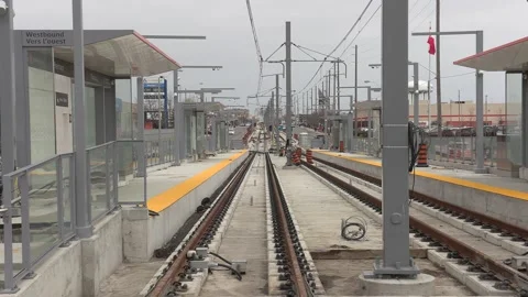 Toronto rapid transit LRT construction during COVID 19 pandemic Stock Footage 151187029