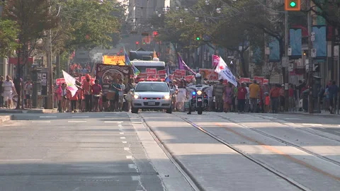 Toronto, On Sept 4 2025 Labor day parade protest for unions and skilled trades Video stock 341346202