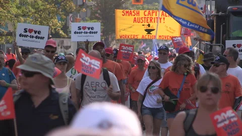 Toronto, On Sept 4 2025 Labor day parade protest for unions and skilled trades Video stock 341346227