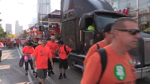 Toronto, On Sept 4 2025 Labor day parade protest for unions and skilled trades Stock Footage 341346233