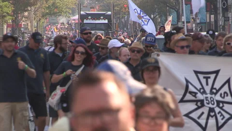 Toronto, On Sept 4 2025 Labor day parade protest for unions and skilled trades 스톡 동영상 341346251