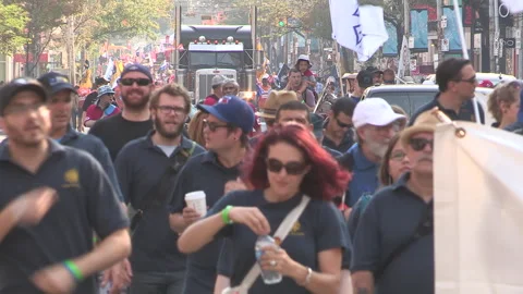 Toronto, On Sept 4 2025 Labor day parade protest for unions and skilled trades Video stock 341346258