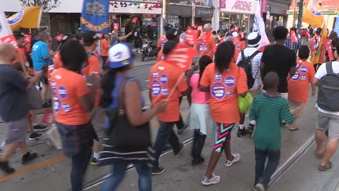 Toronto, On Sept 4 2025 Labor day parade protest for unions and skilled trades Stock Footage 341346262