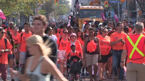 Toronto, On Sept 4 2025 Labor day parade protest for unions and skilled trades Stock-Footage 341346384