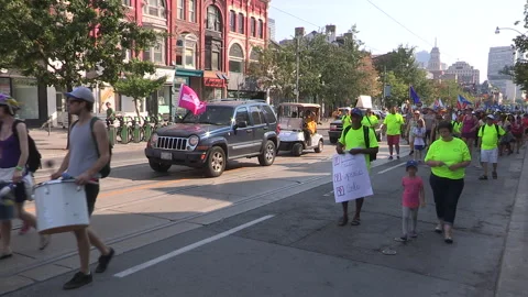 Toronto, On Sept 4 2025 Labor day parade protest for unions and skilled trades Video stock 341346486