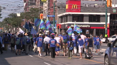 Toronto, On Sept 4 2025 Labor day parade protest for unions and skilled trades Video stock 341346530