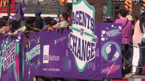 Toronto, On Sept 4 2025 Labor day parade protest for unions and skilled trades Stock-Footage 341346543