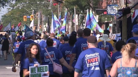 Toronto, On Sept 4 2025 Labor day parade protest for unions and skilled trades Video stock 341346565