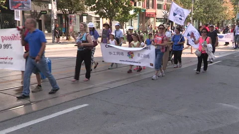 Toronto, On Sept 4 2025 Labor day parade protest for unions and skilled trades Video stock 341346645